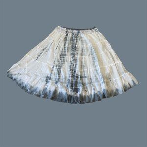 Dressbarn‎ Women Broomstick Maxi Skirt 18W White Gray Tie Dye Tiered Bohemian